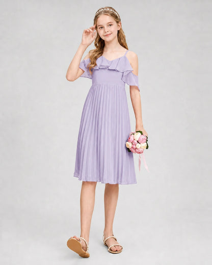 Dideyttawl Cold Shoulder Pleated Chiffon Junior Bridesmaid Dress