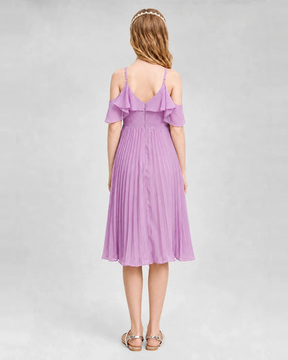Dideyttawl Cold Shoulder Pleated Chiffon Junior Bridesmaid Dress