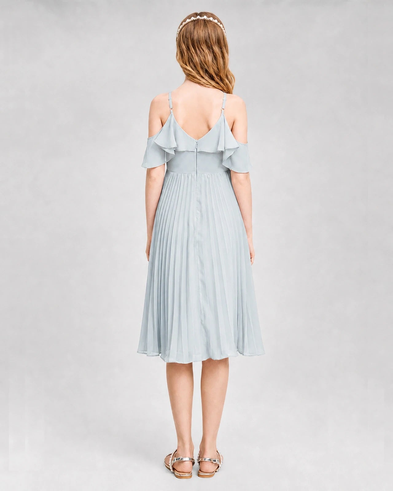 Dideyttawl Cold Shoulder Pleated Chiffon Junior Bridesmaid Dress