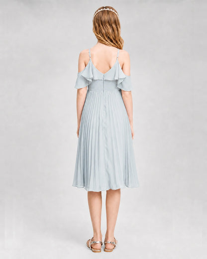Dideyttawl Cold Shoulder Pleated Chiffon Junior Bridesmaid Dress