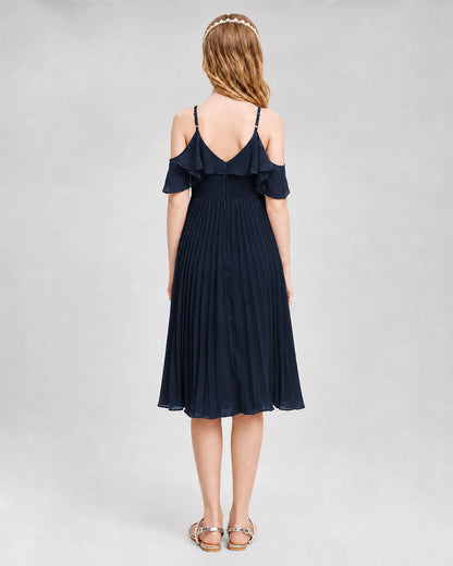 Dideyttawl Cold Shoulder Pleated Chiffon Junior Bridesmaid Dress