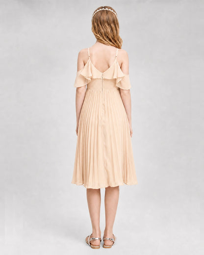 Dideyttawl Cold Shoulder Pleated Chiffon Junior Bridesmaid Dress