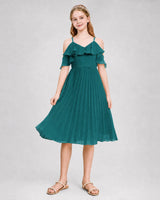 Peacock Chiffon Pleated Junior Bridesmaid Dresses Back View