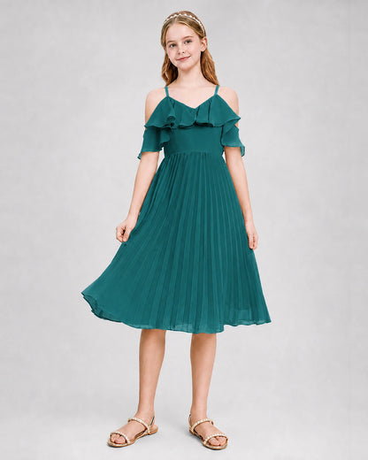 Dideyttawl Cold Shoulder Pleated Chiffon Junior Bridesmaid Dress