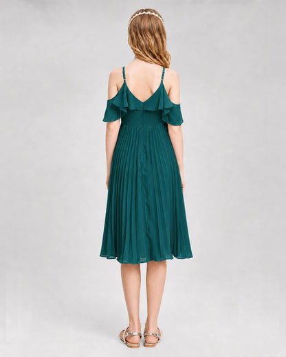 Dideyttawl Cold Shoulder Pleated Chiffon Junior Bridesmaid Dress