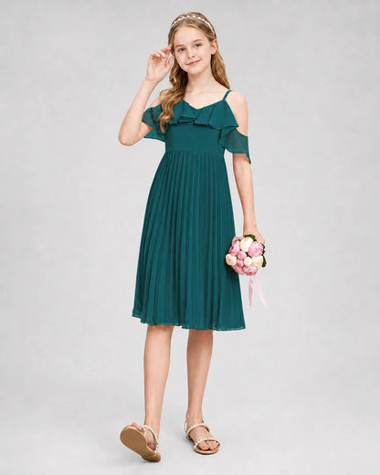 Dideyttawl Cold Shoulder Pleated Chiffon Junior Bridesmaid Dress