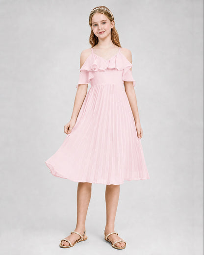 Dideyttawl Cold Shoulder Pleated Chiffon Junior Bridesmaid Dress