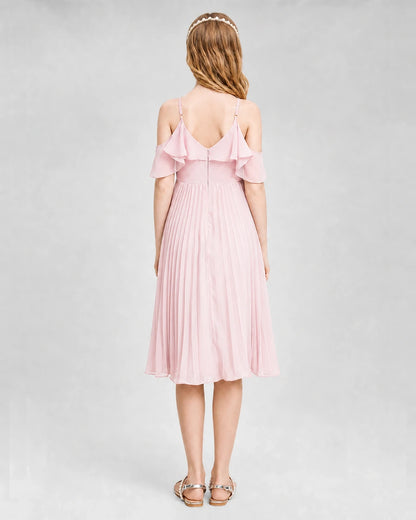 Dideyttawl Cold Shoulder Pleated Chiffon Junior Bridesmaid Dress