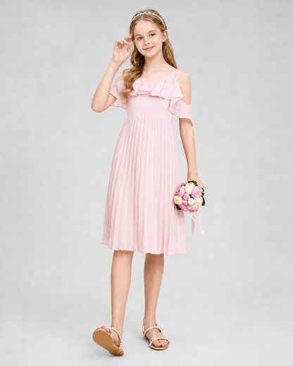 Dideyttawl Cold Shoulder Pleated Chiffon Junior Bridesmaid Dress