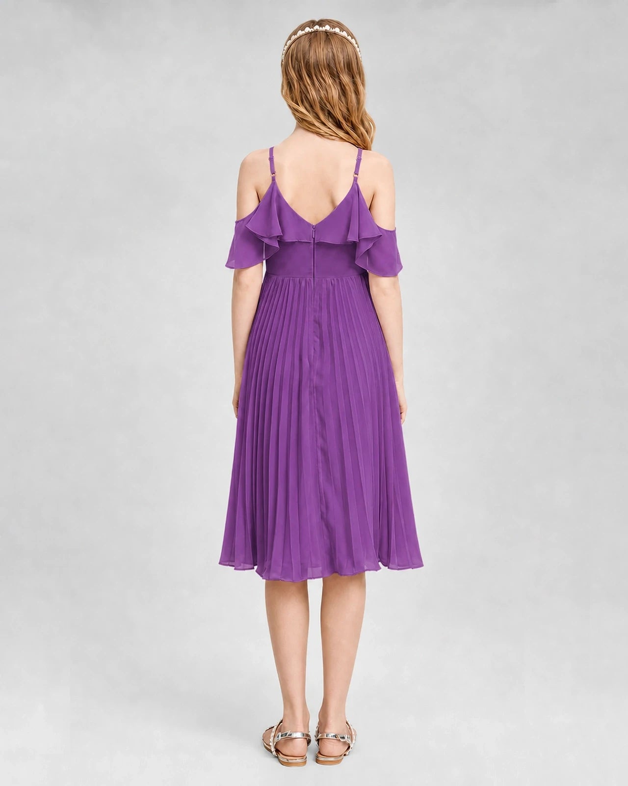 Dideyttawl Cold Shoulder Pleated Chiffon Junior Bridesmaid Dress