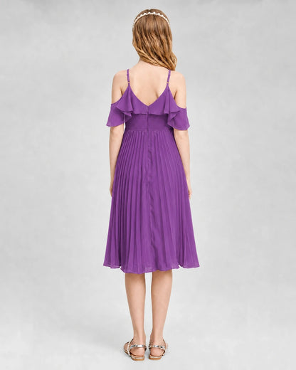 Dideyttawl Cold Shoulder Pleated Chiffon Junior Bridesmaid Dress