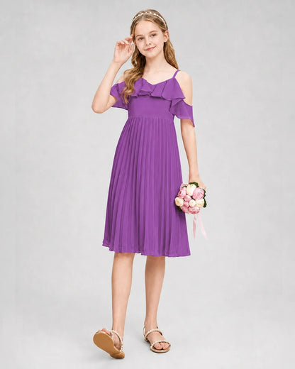 Dideyttawl Cold Shoulder Pleated Chiffon Junior Bridesmaid Dress