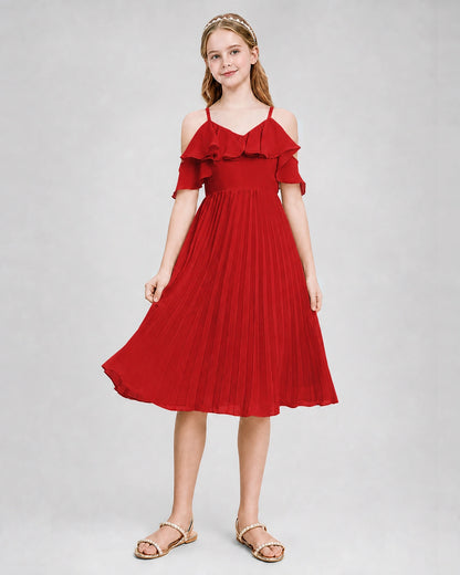 Dideyttawl Cold Shoulder Pleated Chiffon Junior Bridesmaid Dress