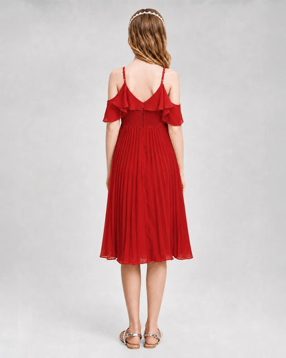Dideyttawl Cold Shoulder Pleated Chiffon Junior Bridesmaid Dress