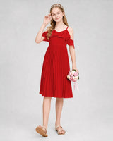 Red Chiffon Cold Shoulder Junior Bridesmaid Dresses Side View