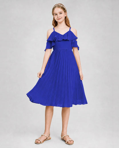 Dideyttawl Cold Shoulder Pleated Chiffon Junior Bridesmaid Dress