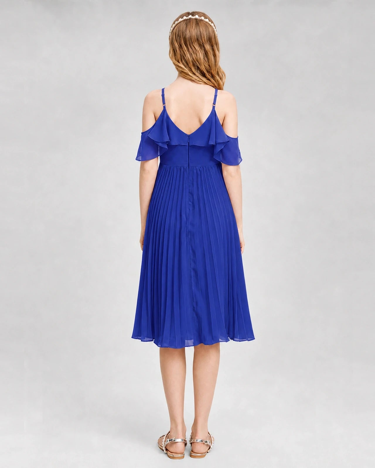 Dideyttawl Cold Shoulder Pleated Chiffon Junior Bridesmaid Dress