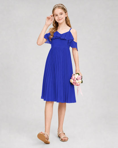 Dideyttawl Cold Shoulder Pleated Chiffon Junior Bridesmaid Dress