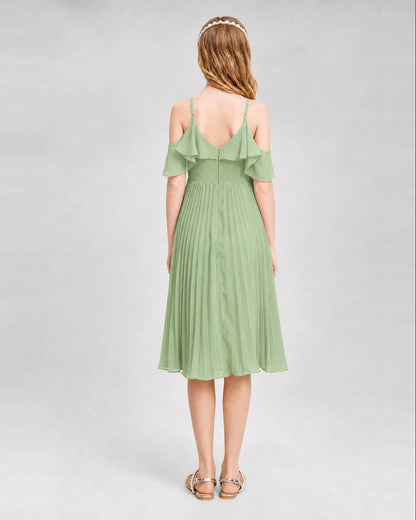 Dideyttawl Cold Shoulder Pleated Chiffon Junior Bridesmaid Dress