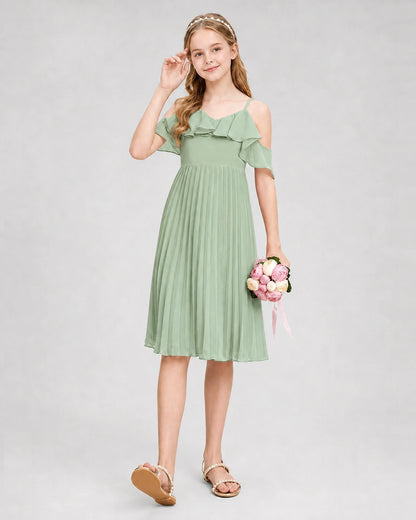 Dideyttawl Cold Shoulder Pleated Chiffon Junior Bridesmaid Dress