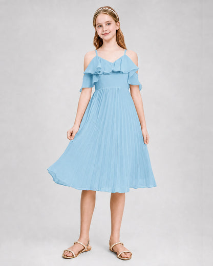 Dideyttawl Cold Shoulder Pleated Chiffon Junior Bridesmaid Dress