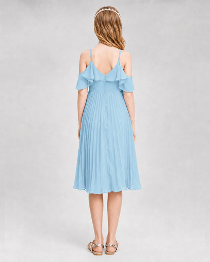 Dideyttawl Cold Shoulder Pleated Chiffon Junior Bridesmaid Dress