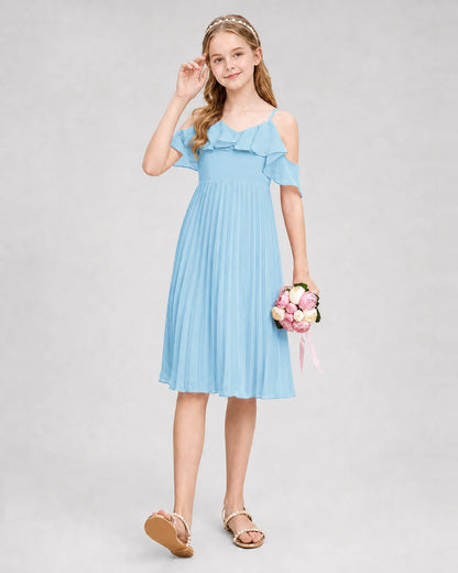 Dideyttawl Cold Shoulder Pleated Chiffon Junior Bridesmaid Dress