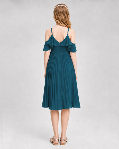 Dideyttawl Cold Shoulder Pleated Chiffon Junior Bridesmaid Dress