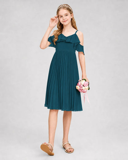 Dideyttawl Cold Shoulder Pleated Chiffon Junior Bridesmaid Dress