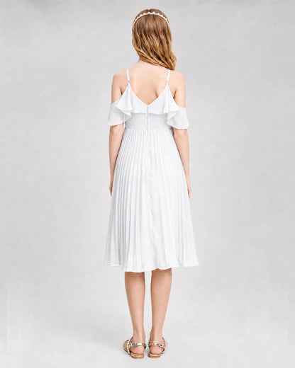 Dideyttawl Cold Shoulder Pleated Chiffon Junior Bridesmaid Dress