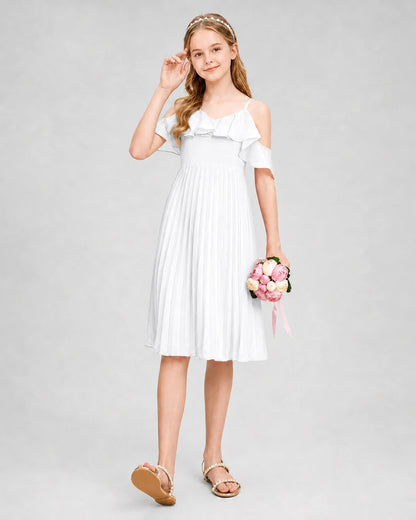 Dideyttawl Cold Shoulder Pleated Chiffon Junior Bridesmaid Dress