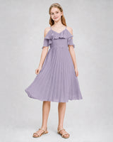 Wisteria Chiffon Cold Shoulder A-Line Junior Bridesmaid Dresses Back View