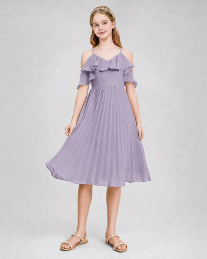 Dideyttawl Cold Shoulder Pleated Chiffon Junior Bridesmaid Dress