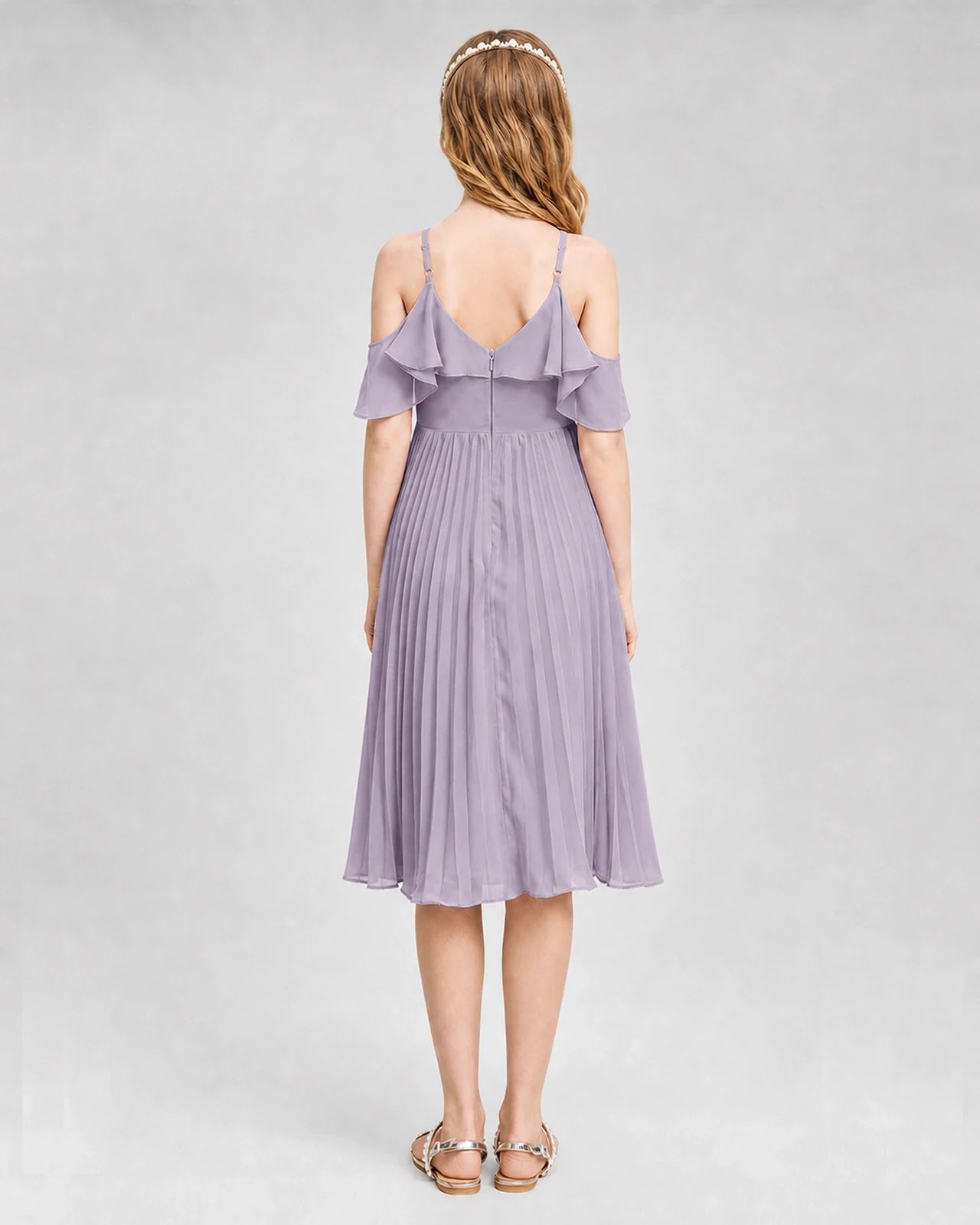 Dideyttawl Cold Shoulder Pleated Chiffon Junior Bridesmaid Dress