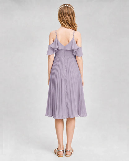 Dideyttawl Cold Shoulder Pleated Chiffon Junior Bridesmaid Dress