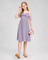 Wisteria Chiffon Cold Shoulder Pleated Junior Bridesmaid Dresses Side View
