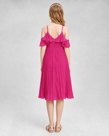 Dideyttawl Cold Shoulder Pleated Chiffon Junior Bridesmaid Dress