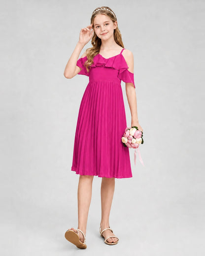 Dideyttawl Cold Shoulder Pleated Chiffon Junior Bridesmaid Dress