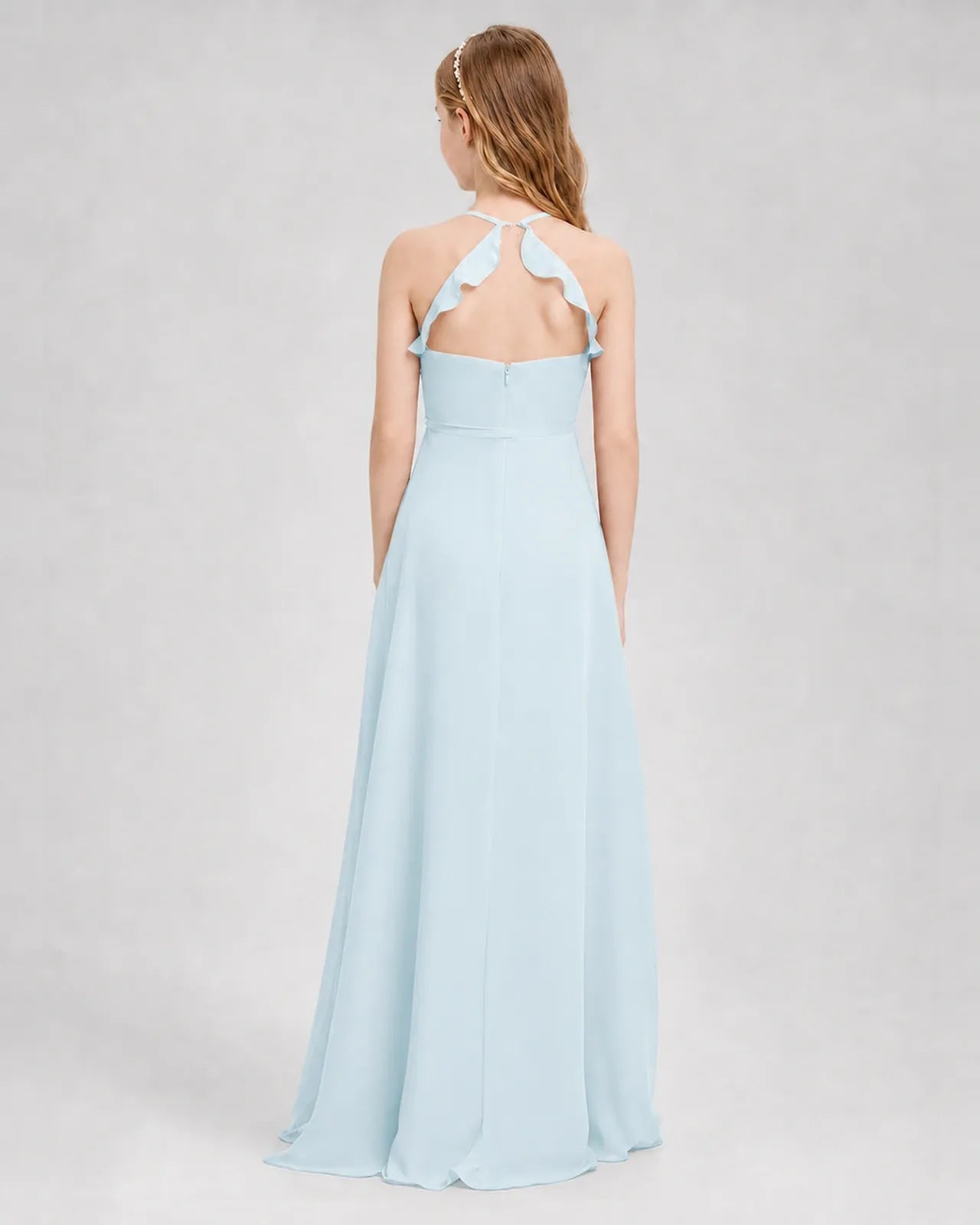 Baby Blue Chiffon A-line Junior Bridesmaid Dress Back View