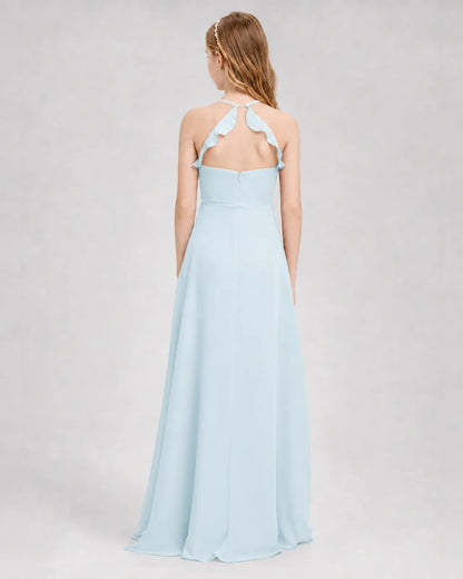 Baby Blue Chiffon A-line Junior Bridesmaid Dress Back View