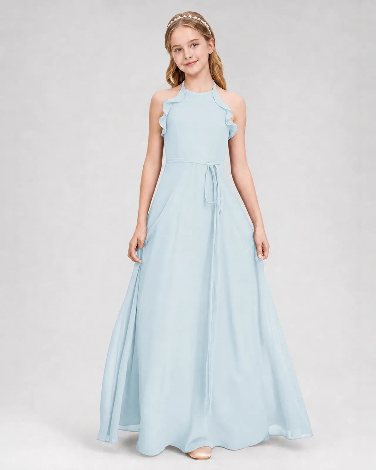 Baby Blue Chiffon A-line Junior Bridesmaid Dress Front View