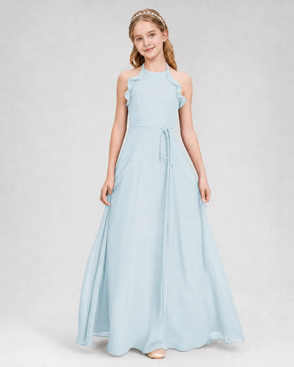 Baby Blue Chiffon A-line Junior Bridesmaid Dress Front View