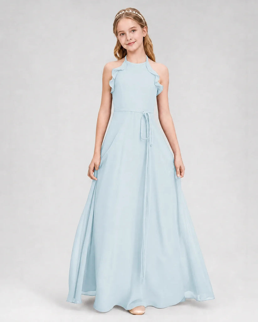 Baby Blue Chiffon A-line Junior Bridesmaid Dress Front View