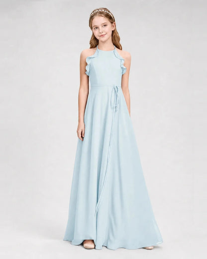 Baby Blue Chiffon A-line Junior Bridesmaid Dress Side View