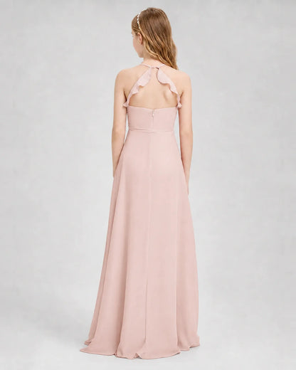 Blush Pink Chiffon A-line Junior Bridesmaid Dress Back View