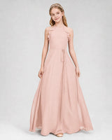 Blush Pink Chiffon A-line Junior Bridesmaid Dress Front View