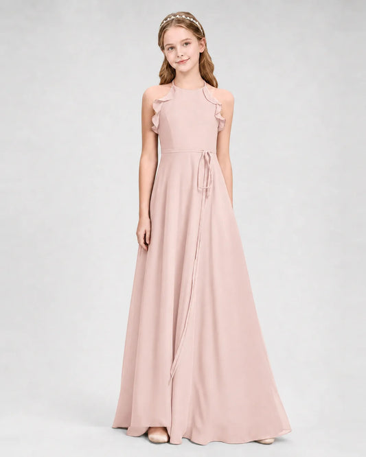 Blush Pink Chiffon A-line Junior Bridesmaid Dress Side View