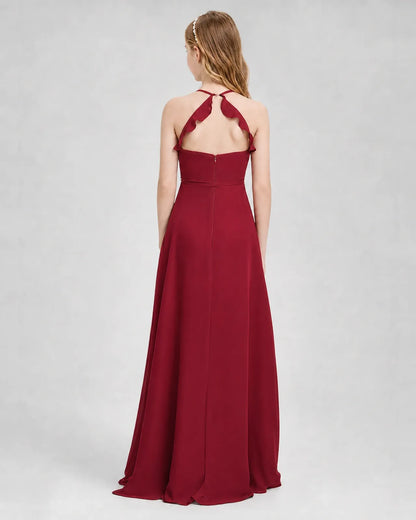Burgundy Chiffon A-line Junior Bridesmaid Dress Back View