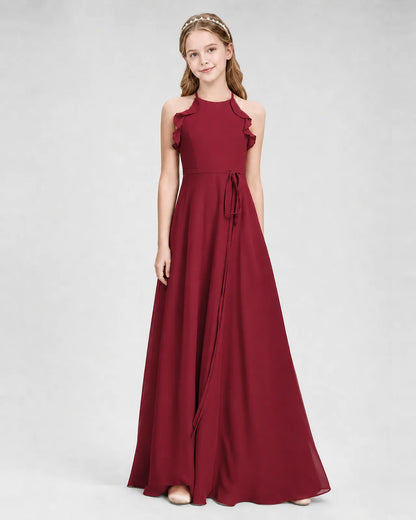 Burgundy Chiffon A-line Junior Bridesmaid Dress Side View