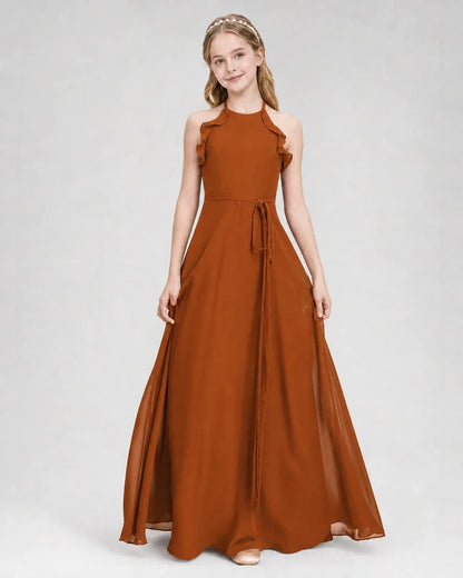 Burnt Orange Chiffon A-line Junior Bridesmaid Dress Front View